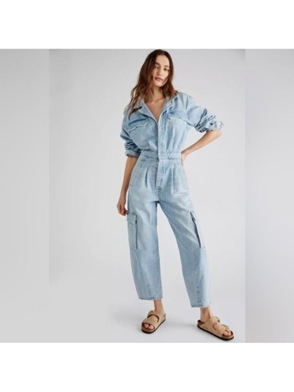 Citizens Of Humanity Gema Denim Jumpsuit Barrel Leg Cargo Long Sleeves Jeans 8